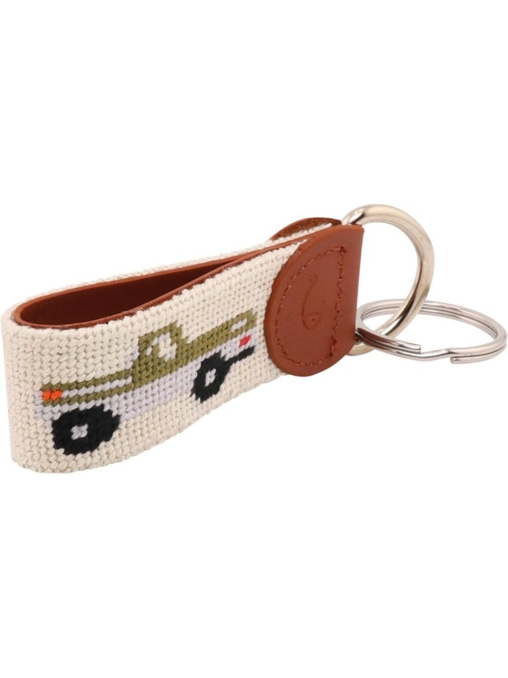 Hand-Stitched Leather Needlepoint Key Fob | Unique Key Chain Accessory - Picture 4 of 7